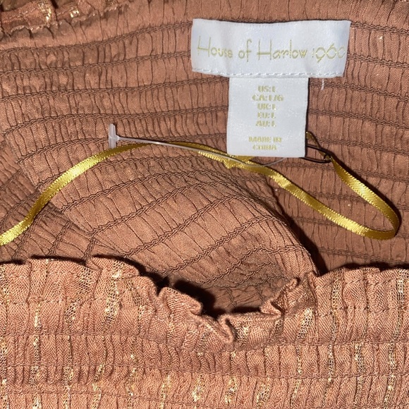 House of Harlow 1960 Dress Corinne Shirred Brown Ruffle Mini, Womens Size Large - Picture 6 of 12